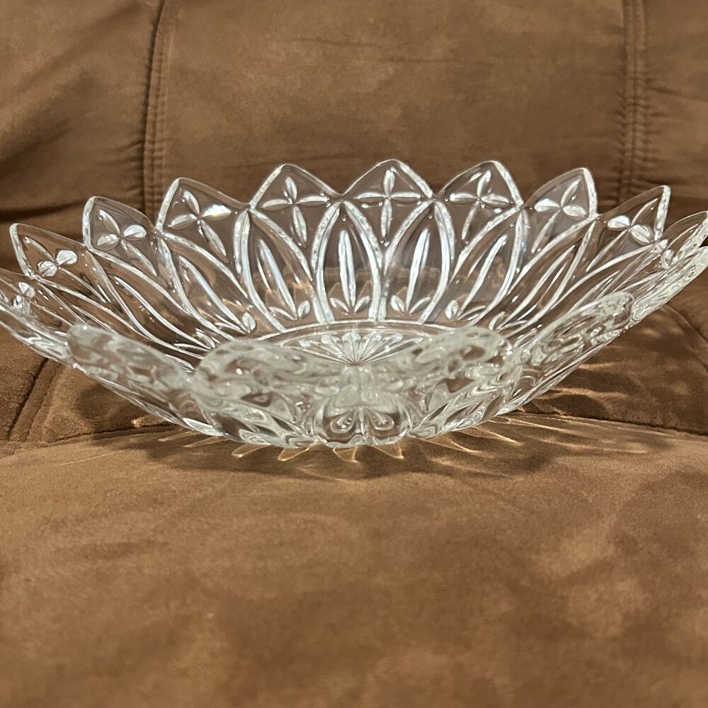 Vintage Ornate Etched Glass Serving Bowl